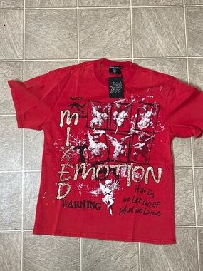Men's Red Short Sleeve Graphic Tee by H&M - 'Mixed Emotion' Print